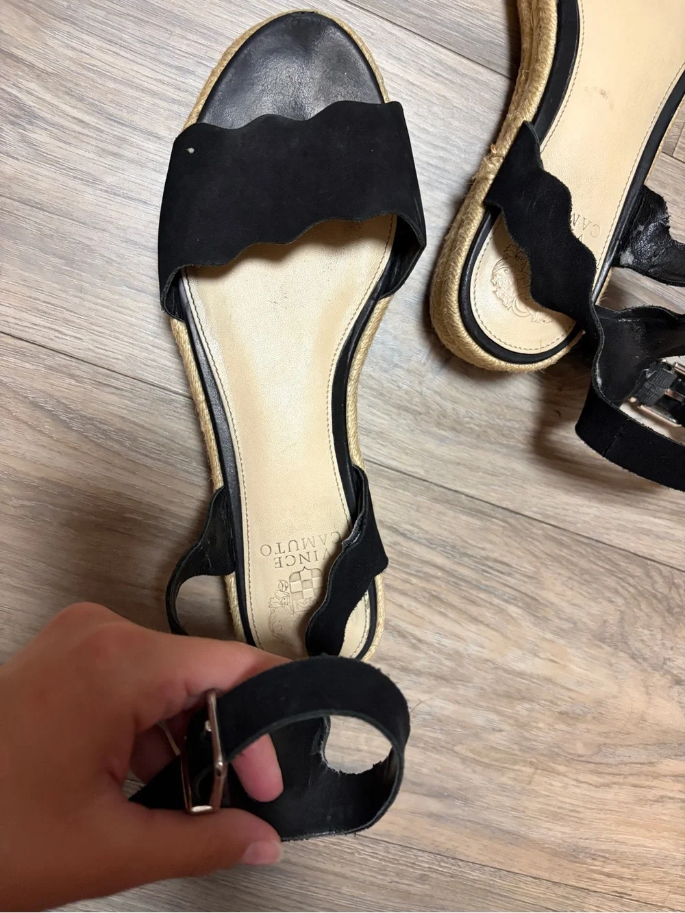 Vince Camuto Kamperla Black Suede Espadrille Wedge Sandals 9